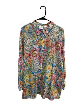 Koret Francisca 20W Multi Floral Button Up Blouse Cotton Blend Gardencore Boho